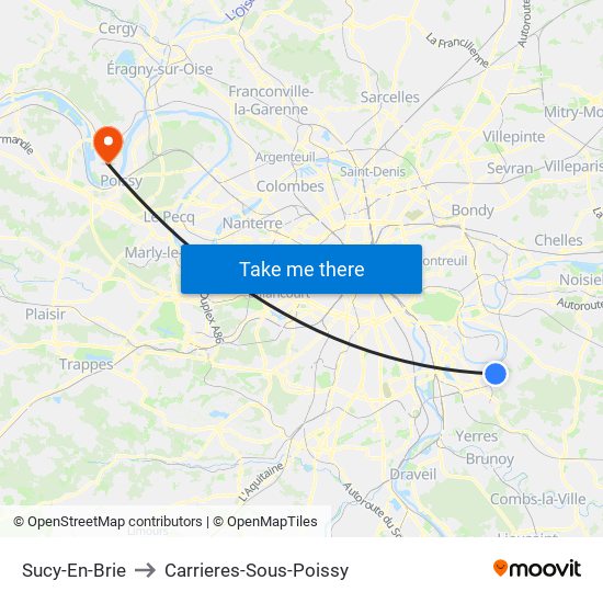 Sucy-En-Brie to Carrieres-Sous-Poissy map