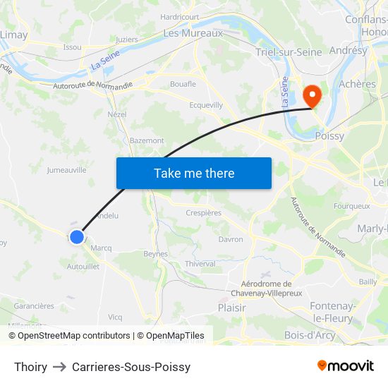 Thoiry to Carrieres-Sous-Poissy map