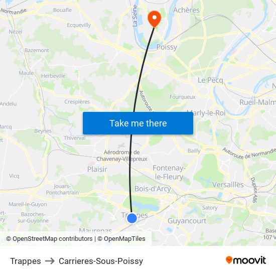 Trappes to Carrieres-Sous-Poissy map