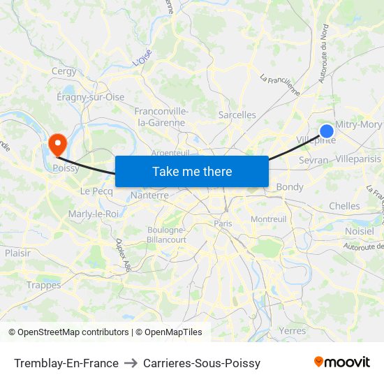 Tremblay-En-France to Carrieres-Sous-Poissy map