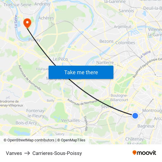 Vanves to Carrieres-Sous-Poissy map