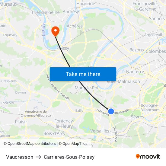 Vaucresson to Carrieres-Sous-Poissy map