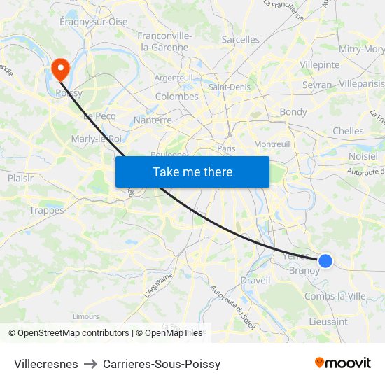 Villecresnes to Carrieres-Sous-Poissy map