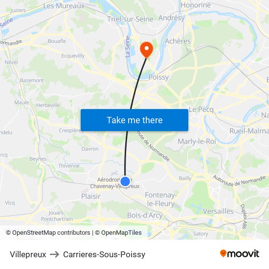 Villepreux to Carrieres-Sous-Poissy map