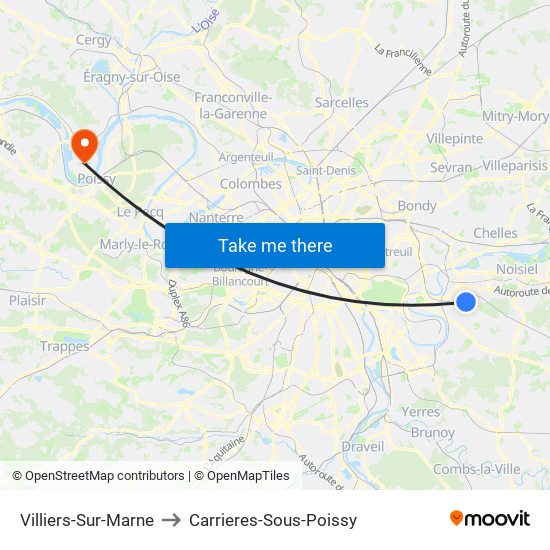 Villiers-Sur-Marne to Carrieres-Sous-Poissy map