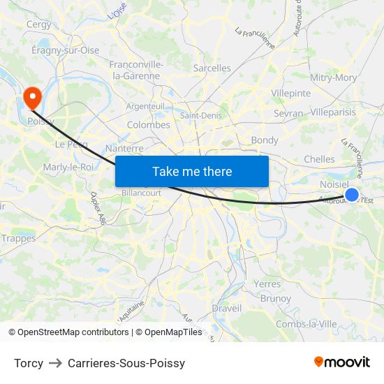 Torcy to Carrieres-Sous-Poissy map
