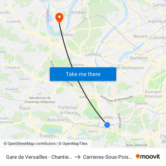 Gare de Versailles - Chantiers to Carrieres-Sous-Poissy map