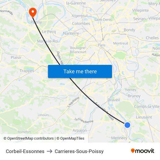 Corbeil-Essonnes to Carrieres-Sous-Poissy map