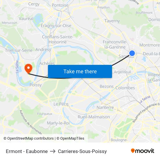 Ermont - Eaubonne to Carrieres-Sous-Poissy map
