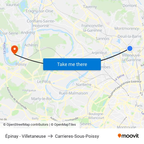 Épinay - Villetaneuse to Carrieres-Sous-Poissy map