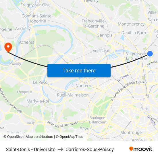 Saint-Denis - Université to Carrieres-Sous-Poissy map