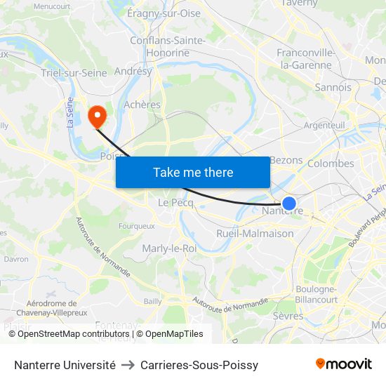 Nanterre Université to Carrieres-Sous-Poissy map