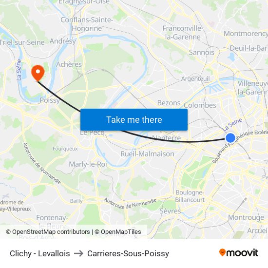 Clichy - Levallois to Carrieres-Sous-Poissy map