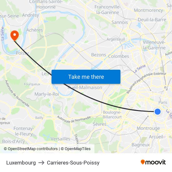 Luxembourg to Carrieres-Sous-Poissy map