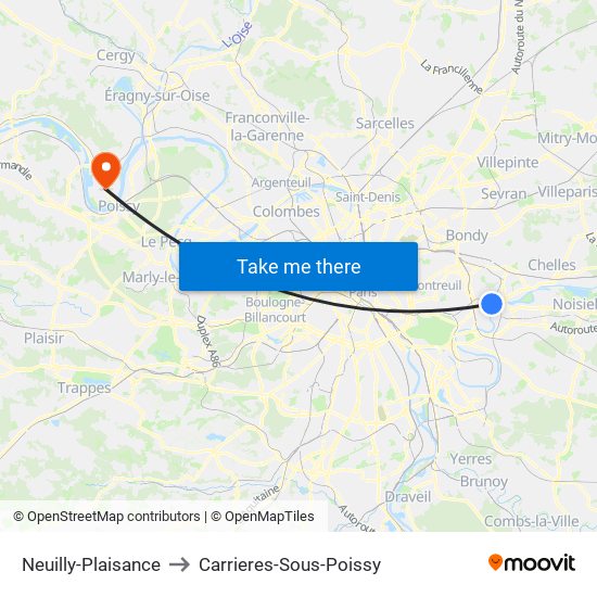 Neuilly-Plaisance to Carrieres-Sous-Poissy map