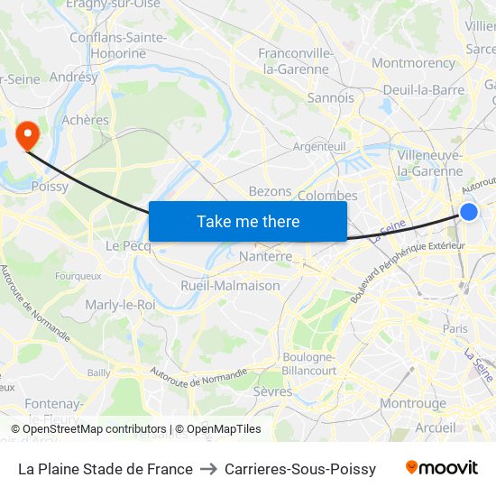 La Plaine Stade de France to Carrieres-Sous-Poissy map