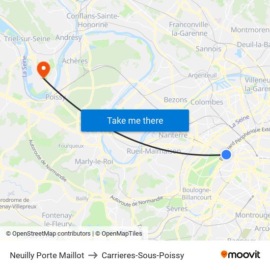 Neuilly Porte Maillot to Carrieres-Sous-Poissy map