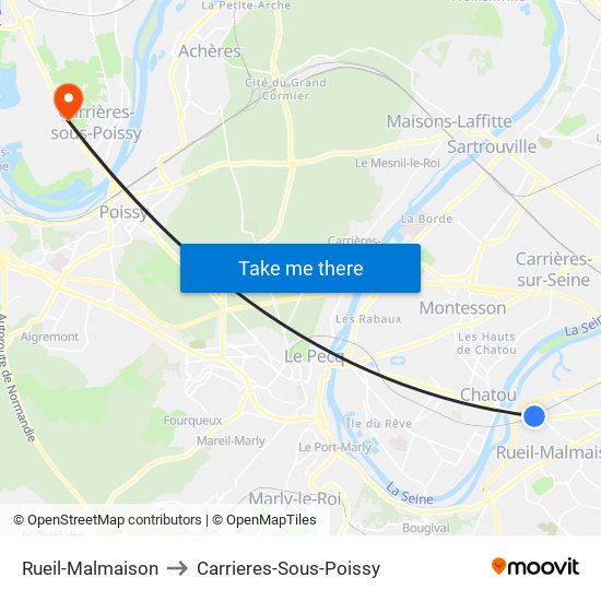 Rueil-Malmaison to Carrieres-Sous-Poissy map