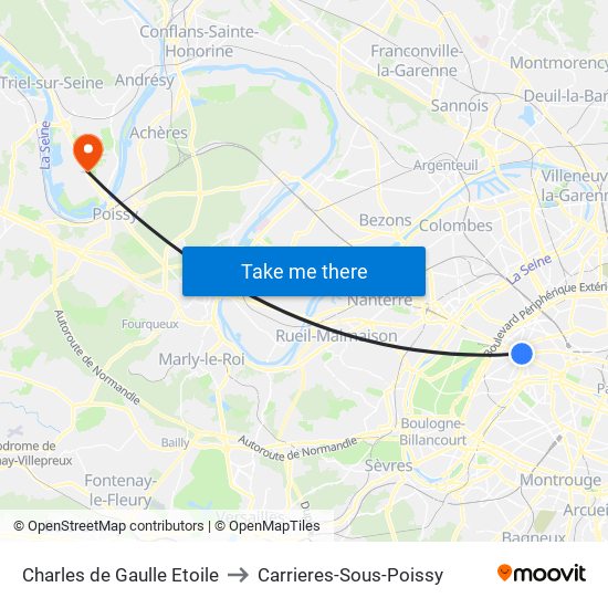 Charles de Gaulle Etoile to Carrieres-Sous-Poissy map