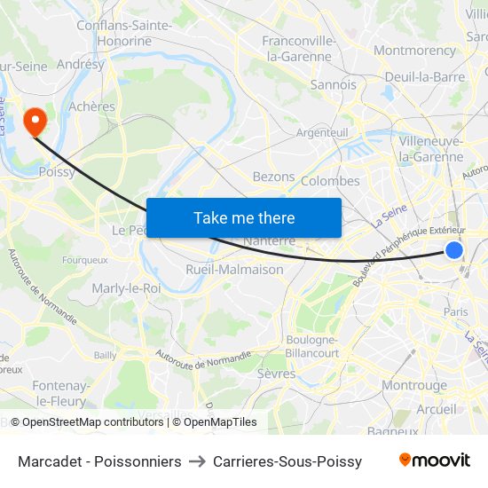 Marcadet - Poissonniers to Carrieres-Sous-Poissy map