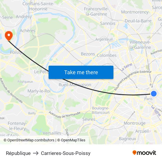 République to Carrieres-Sous-Poissy map