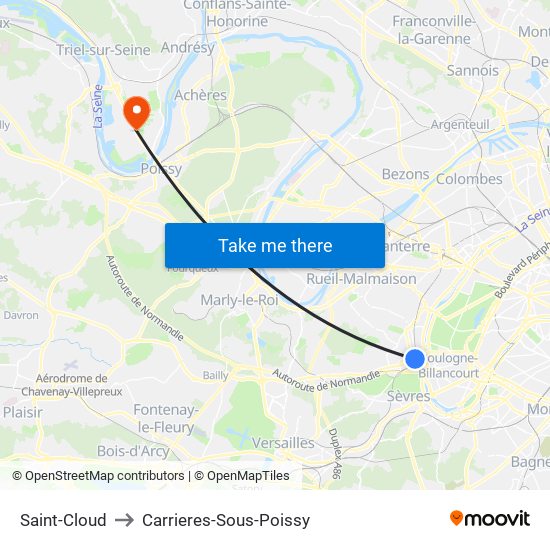 Saint-Cloud to Carrieres-Sous-Poissy map