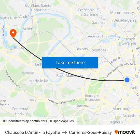 Chaussée D'Antin - la Fayette to Carrieres-Sous-Poissy map