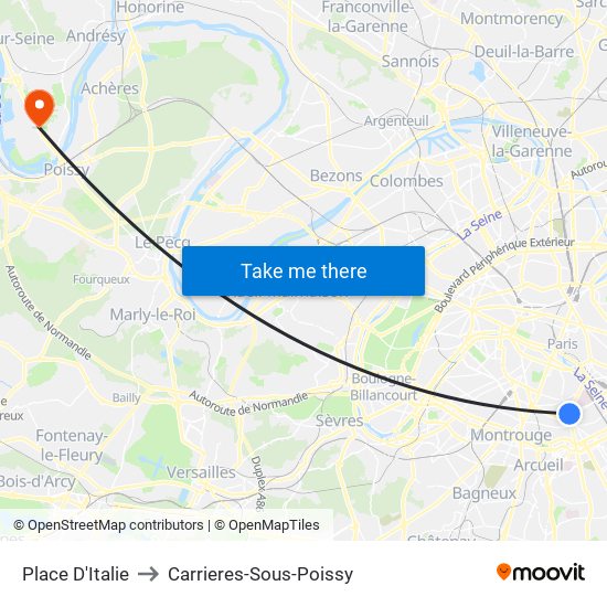 Place D'Italie to Carrieres-Sous-Poissy map