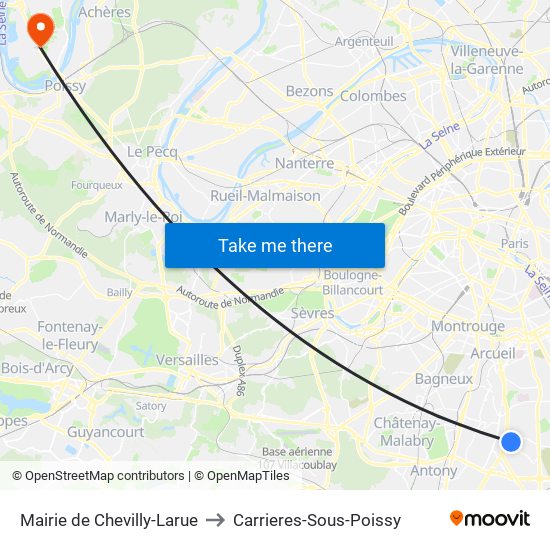 Mairie de Chevilly-Larue to Carrieres-Sous-Poissy map