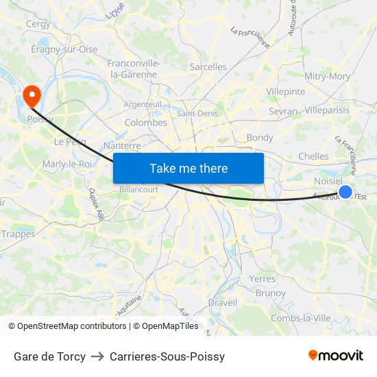 Gare de Torcy to Carrieres-Sous-Poissy map