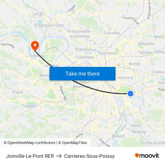 Joinville-Le-Pont RER to Carrieres-Sous-Poissy map