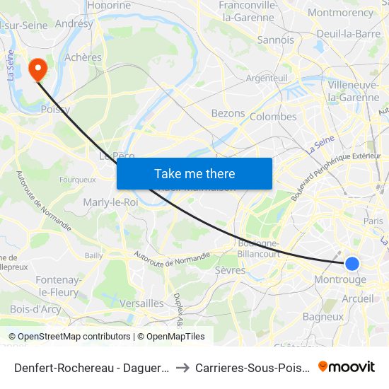 Denfert-Rochereau - Daguerre to Carrieres-Sous-Poissy map