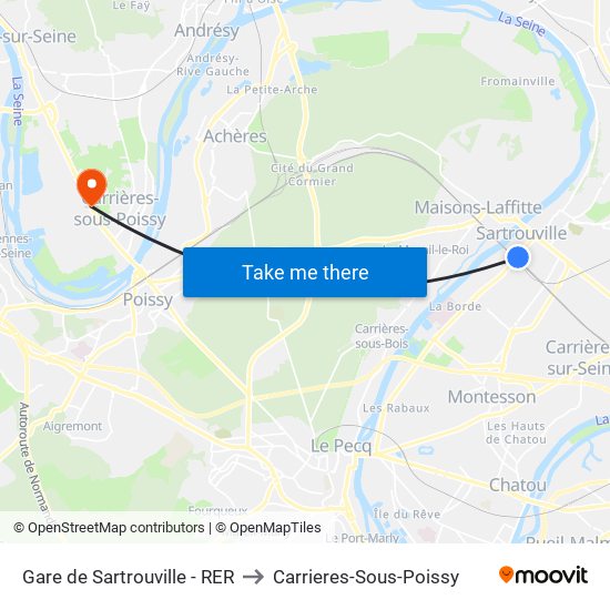 Gare de Sartrouville - RER to Carrieres-Sous-Poissy map