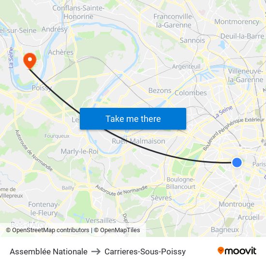 Assemblée Nationale to Carrieres-Sous-Poissy map