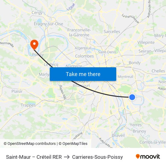 Saint-Maur – Créteil RER to Carrieres-Sous-Poissy map