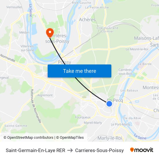 Saint-Germain-En-Laye RER to Carrieres-Sous-Poissy map