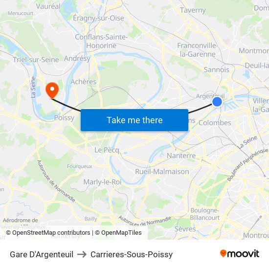 Gare D'Argenteuil to Carrieres-Sous-Poissy map