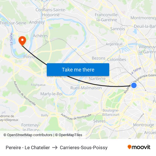 Pereire - Le Chatelier to Carrieres-Sous-Poissy map