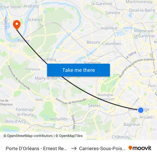 Porte D'Orléans - Ernest Reyer to Carrieres-Sous-Poissy map