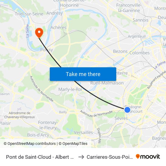 Pont de Saint-Cloud - Albert Kahn to Carrieres-Sous-Poissy map