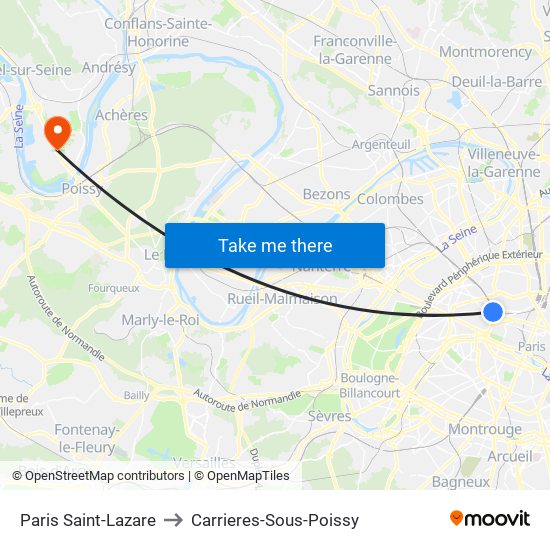 Paris Saint-Lazare to Carrieres-Sous-Poissy map
