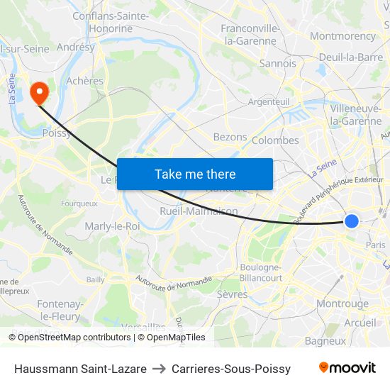 Haussmann Saint-Lazare to Carrieres-Sous-Poissy map