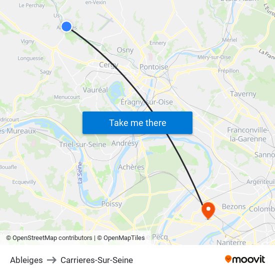 Ableiges to Carrieres-Sur-Seine map