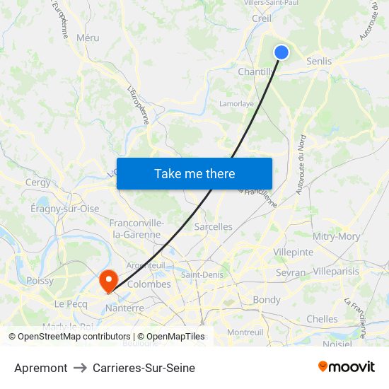 Apremont to Carrieres-Sur-Seine map