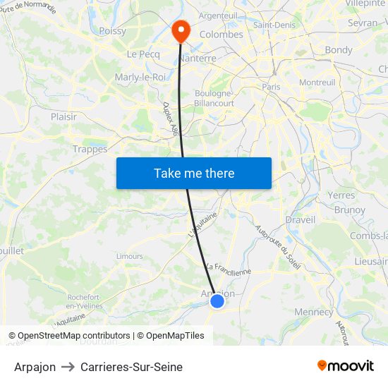 Arpajon to Carrieres-Sur-Seine map