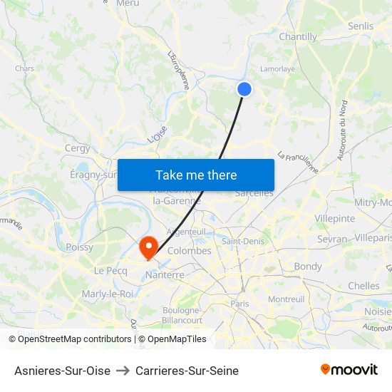 Asnieres-Sur-Oise to Carrieres-Sur-Seine map