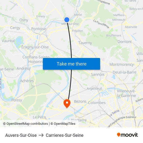 Auvers-Sur-Oise to Carrieres-Sur-Seine map