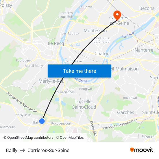 Bailly to Carrieres-Sur-Seine map