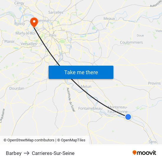 Barbey to Carrieres-Sur-Seine map