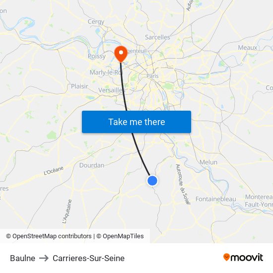 Baulne to Carrieres-Sur-Seine map